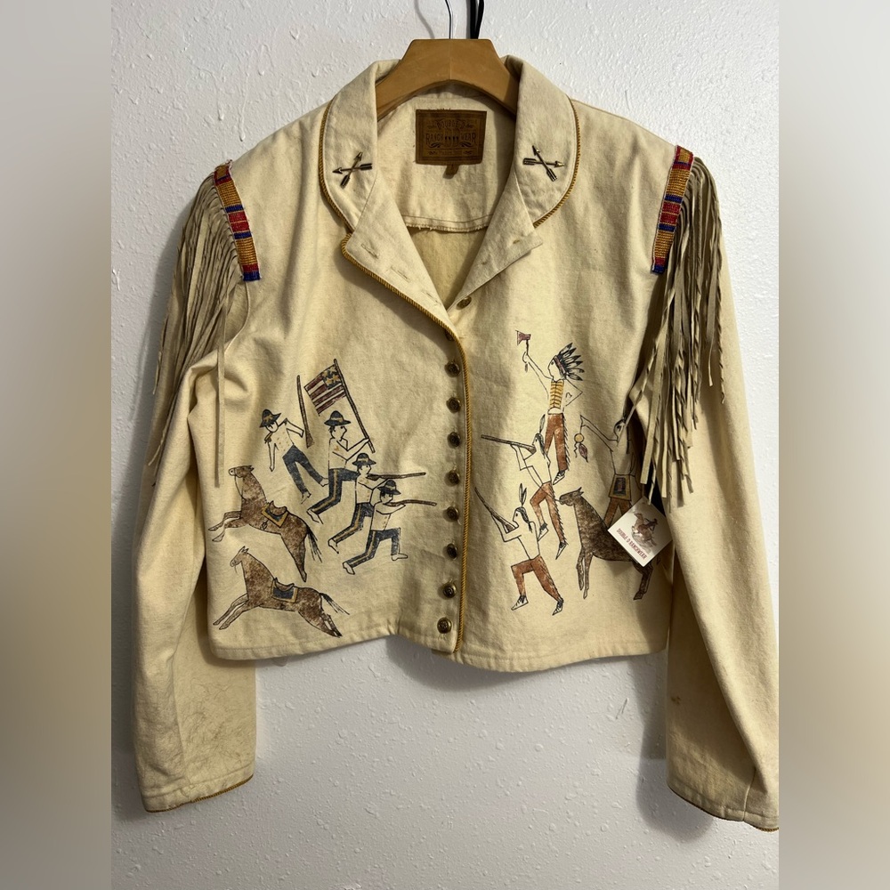 VTG Double D Ranch Cream Fringe Painted Western Jacket